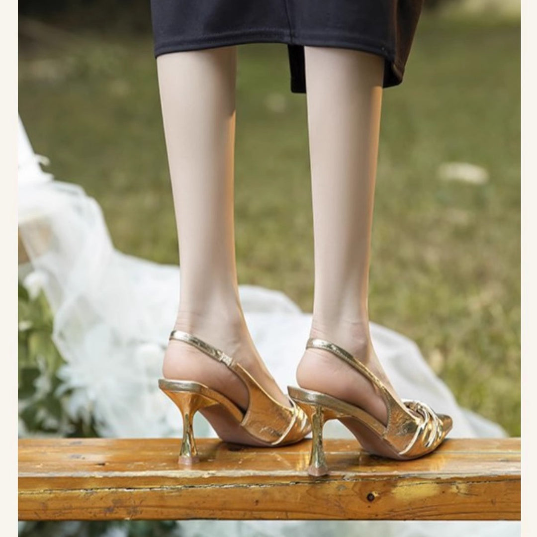 Damen elegante Slingback-Pumps mit metallic glänzendem Obermaterial EB