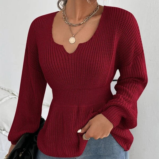 Damen Strickpullover mit weitem Schnitt und tiefem V-Ausschnitt EB