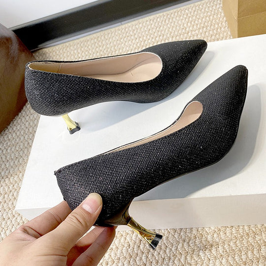 Damen Elegante Pumps mit funkelndem Akzent und geschwungenem Absatz EB