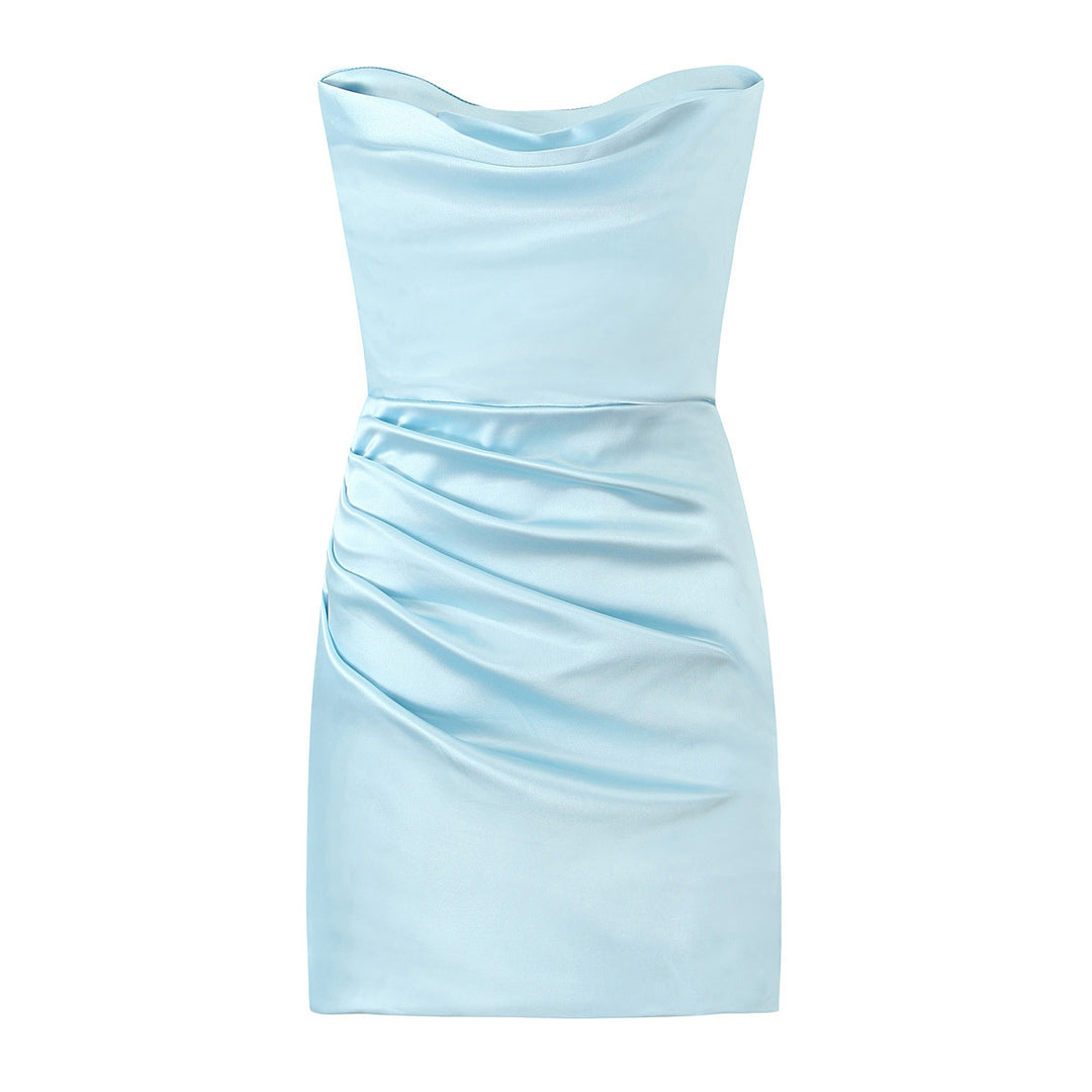 Damen figurbetontes Minikleid mit elegantem Wasserfallausschnitt und Raffungen EB