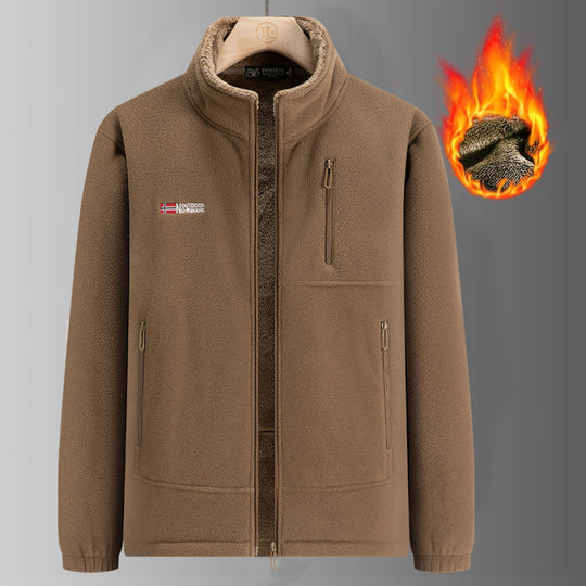 Herren Thermo-Fleecejacke mit Sherpa-Innenfutter, Stehkragen und Reißverschlusstaschen EB