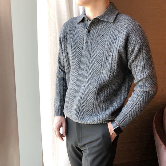 Herren Strickpullover mit klassischem Rautenmuster und Knopfleiste EB