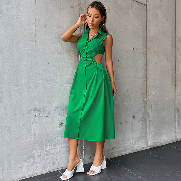 Damen elegantes Maxikleid mit tailliertem Design und raffinierten Cut-Outs EB