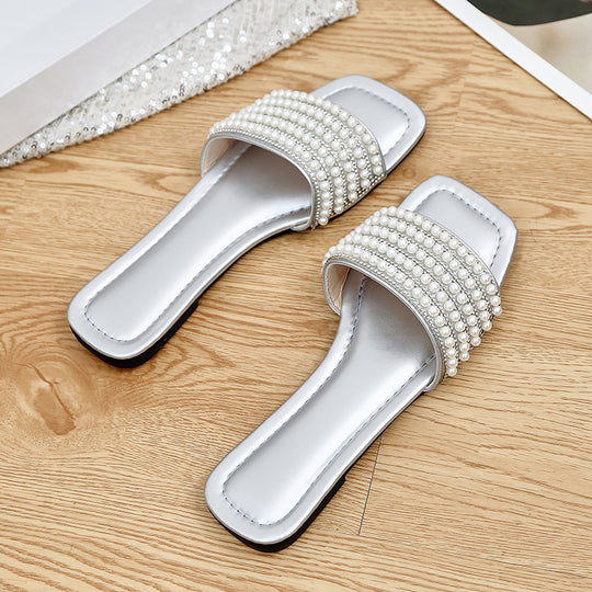 Damen Glamouröse Mules mit elegantem Perlenbesatz EB