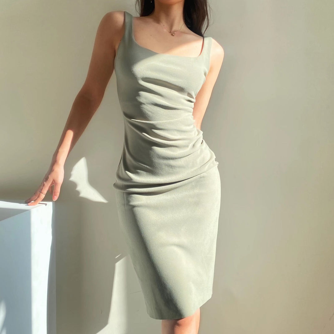Damen figurbetontes Midi-Kleid mit elegantem Rüschendetail EB