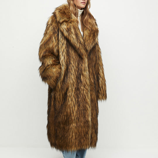 Damen Retro-Inspirierter Kunstpelzmantel EB
