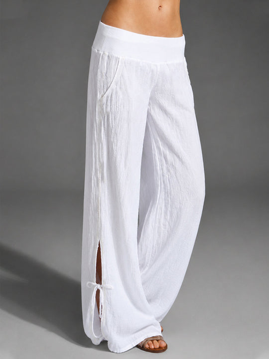 Damen Leichte Leinenhose mit weitem Bein und elastischem Bund EB
