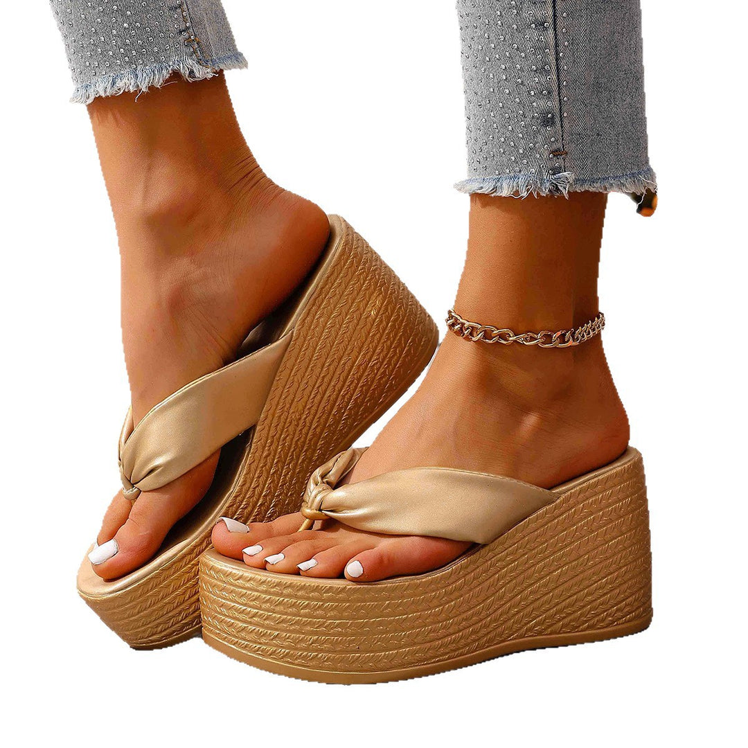 Damen Wedge-Pantoletten mit elegantem Knotted-Riemendesign und komfortabler Sohle EB
