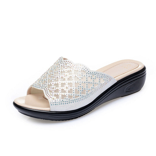 Damen Wedge-Sandalen mit modischem Riemendesign und eleganten Strassverzierungen EB