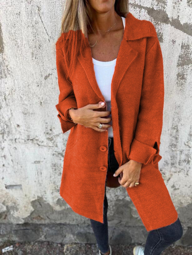 Damen nan Oversize Wollmix-Mantel mit Reverskragen aufgesetzten Taschen geknöpfter Front und umgeschlagenen Ärmeln EB