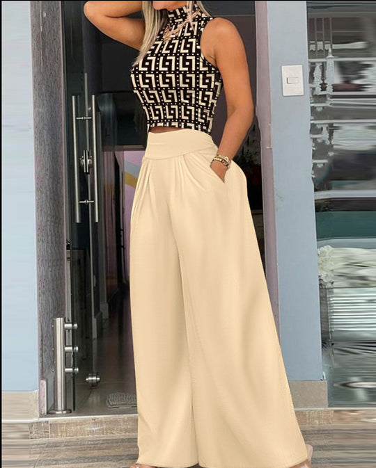 Damen angesagtes Outfit mit ärmellosem Oberteil und weitem Rock EB