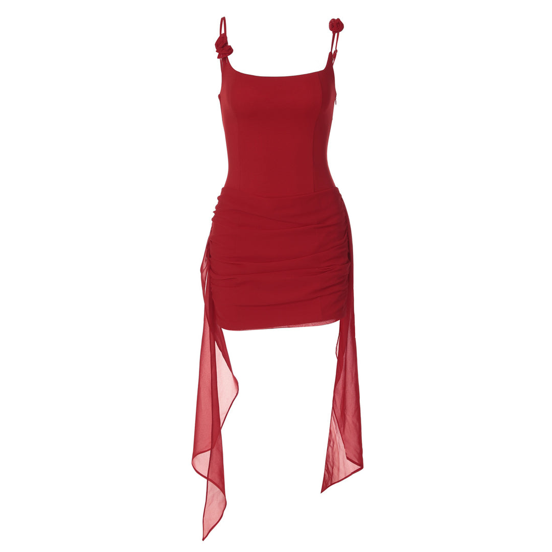 Damen Figurbetontes Kleid mit elegantem Seitenschlitz und Trägerverzierung EB