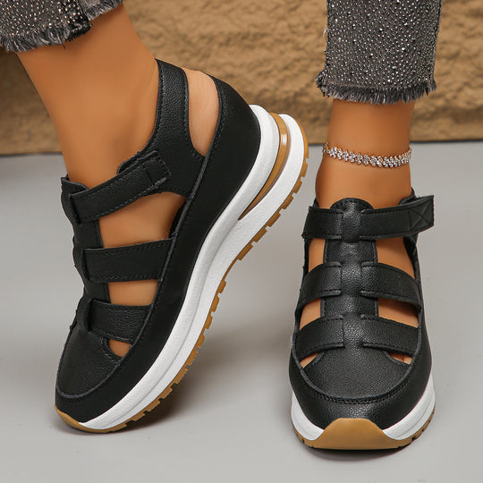 Damen Plateau-Sandalen mit geschlossener Zehenpartie und verstellbarem Klettverschluss EB