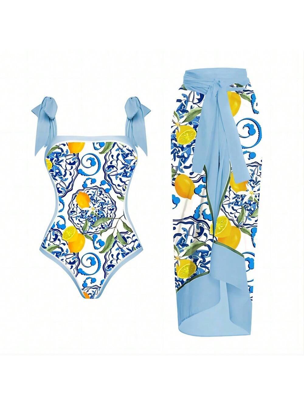 Damen Eleganter Badesuit mit floralen Akzenten und modischem Wickelrock EB