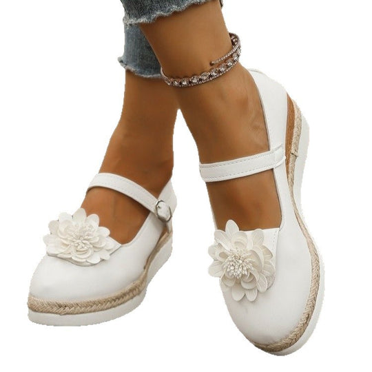 Damen Wedge-Sandaletten mit floralem Dekor und eleganter Schnalle EB