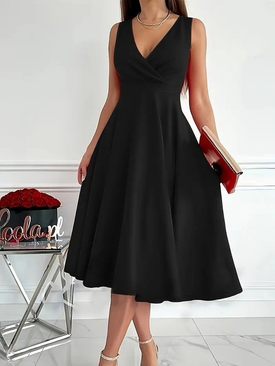 Damen elegantes A-Linie Wickelkleid mit V-Ausschnitt EB