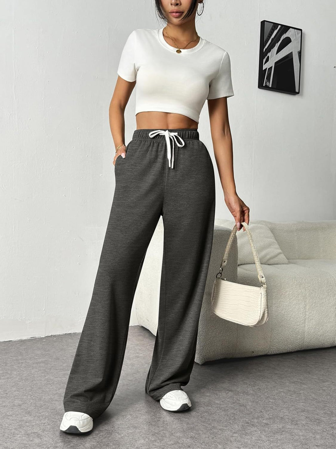 Damen Bequeme Freizeithose mit elastischem Bund und weitem Schnitt EB
