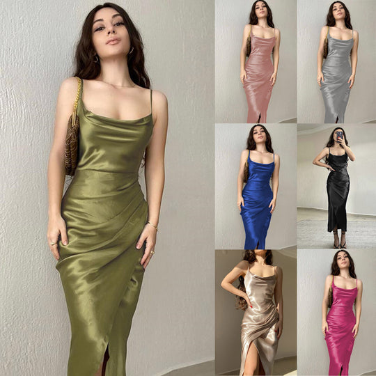 Damen elegante Abendrobe mit Drapierung und seitlichem Schlitz EB