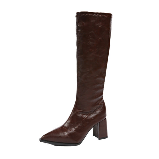 Damen hochmodische Stiefel mit blockiertem Absatz und spitzem Zehenbereich EB
