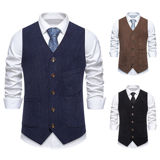Herren elegante Cordweste mit praktischen Taschen und fein strukturiertem Design EB