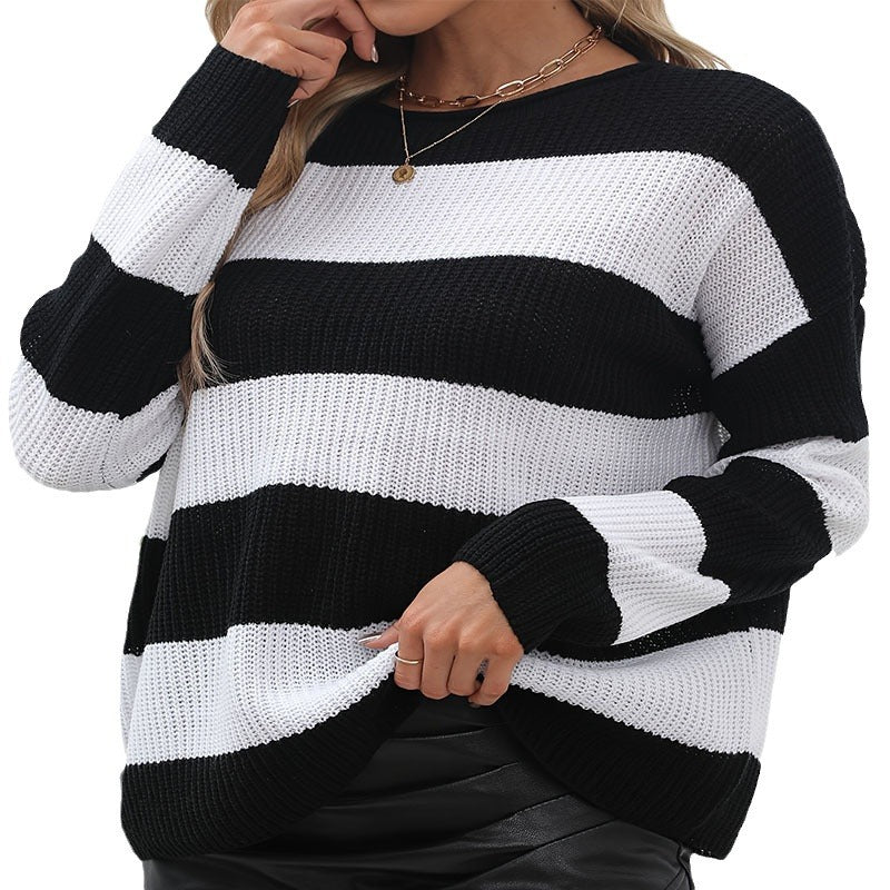 Damen lässiger Pullover im modernen Blockstreifenlook aus leichtem Strick EB