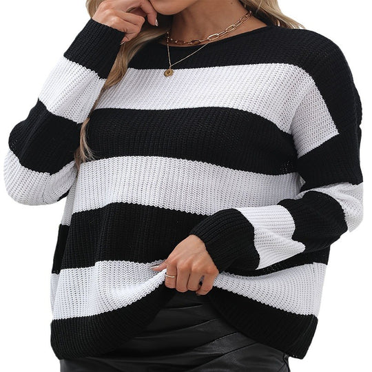 Damen lässiger Pullover im modernen Blockstreifenlook aus leichtem Strick EB