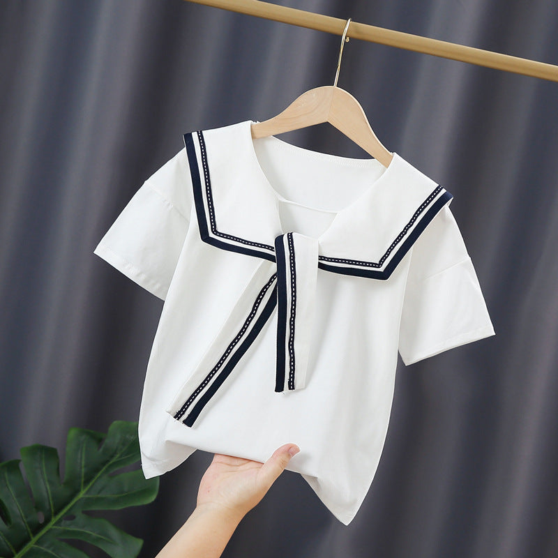 Mädchen Matrosenbluse mit modernem Kragen und Rüschendetails EB