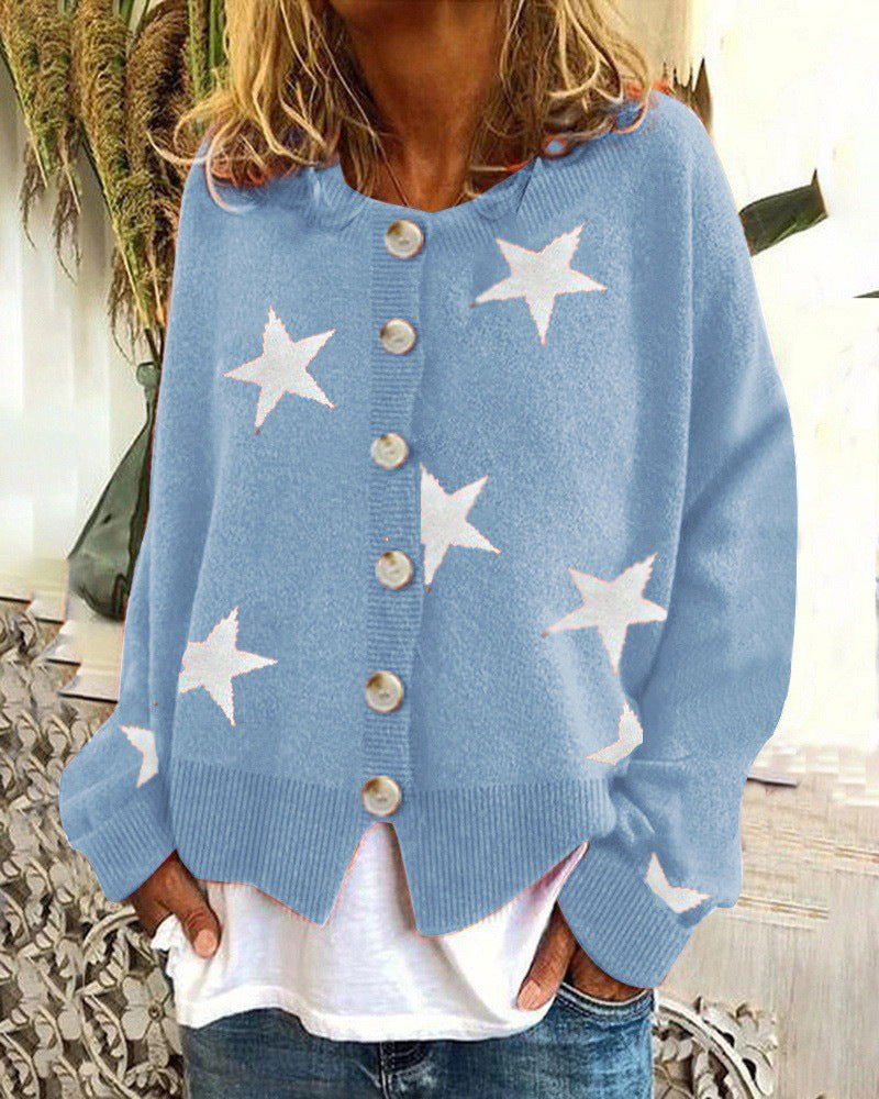 Damen trendige Strickjacke mit Sternenmuster EB