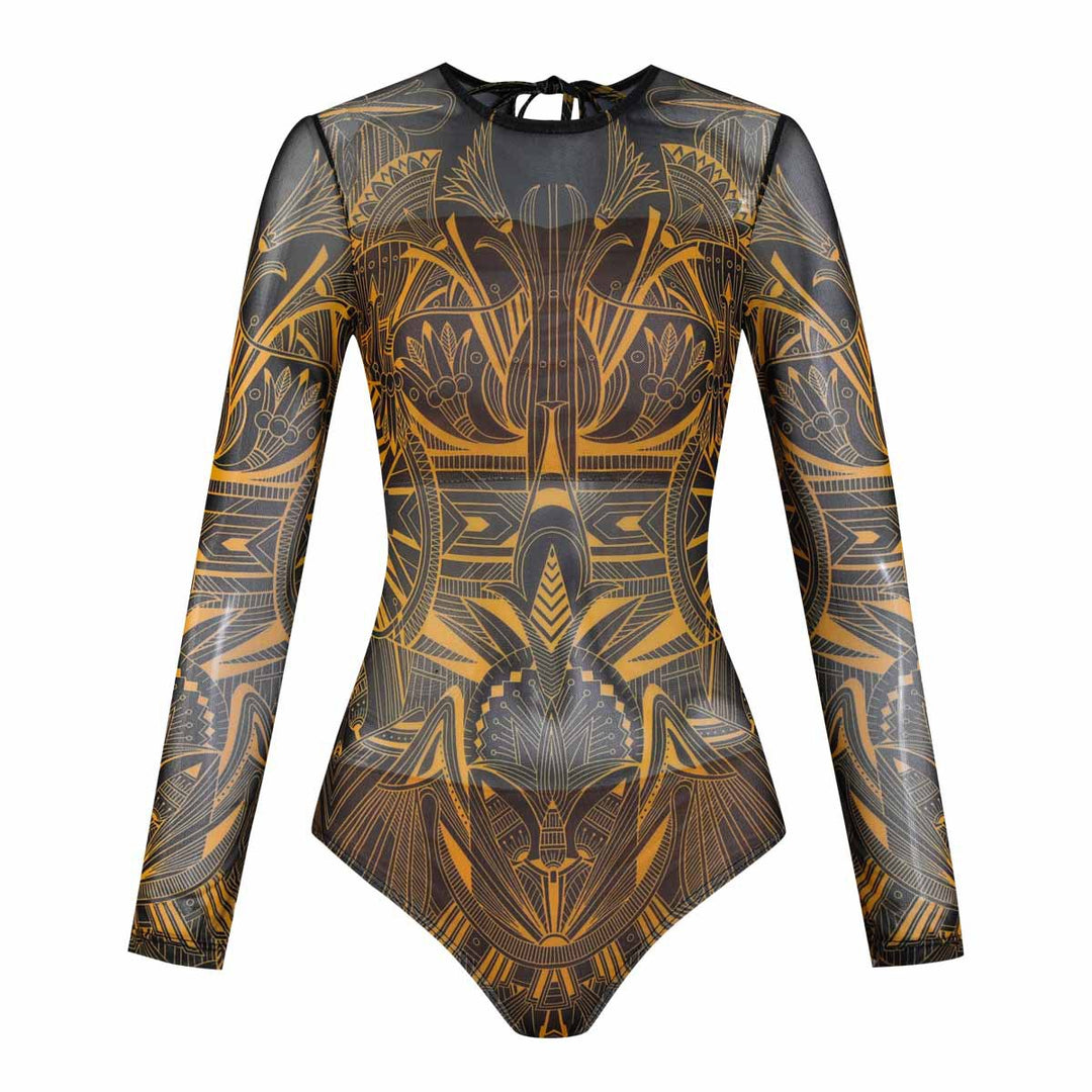 Damen Langarm-Badeanzug mit modernem Grafikdesign EB
