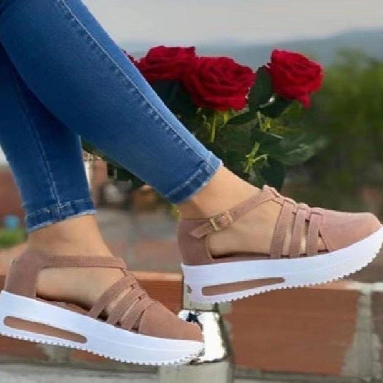 Damen Sportliche Plateau-Sneaker mit offenen Riemen EB