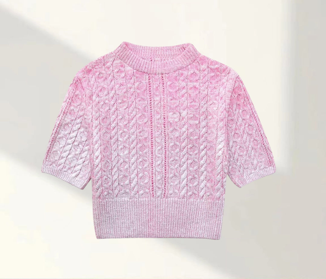 Damen Kurzer Strickpullover mit raffiniertem Zopfmuster und lässigem Schnitt EB