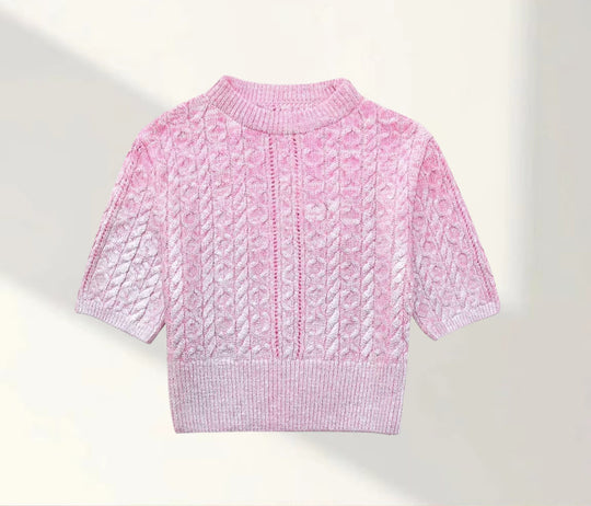 Damen Kurzer Strickpullover mit raffiniertem Zopfmuster und lässigem Schnitt EB