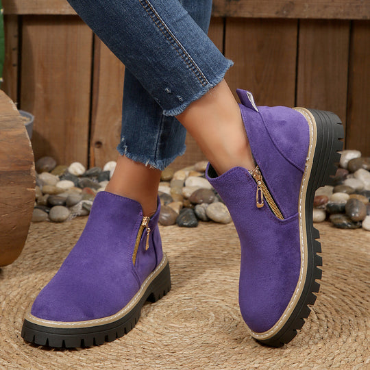 Damen modische Ankle-Stiefeletten mit seitlichem Reißverschluss und rutschfester Sohle EB