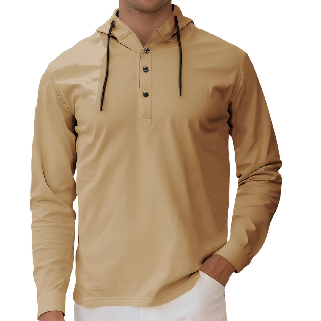 Herren nan Kapuzen-Henley Langarmshirt aus leichtem Stretchjersey mit Kordelzug EB