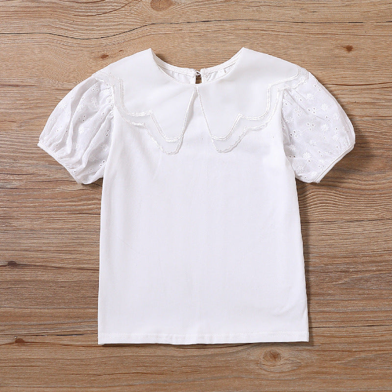 Mädchen Bluse mit dekorativen Lochstickereien und voluminösen Puffärmeln EB