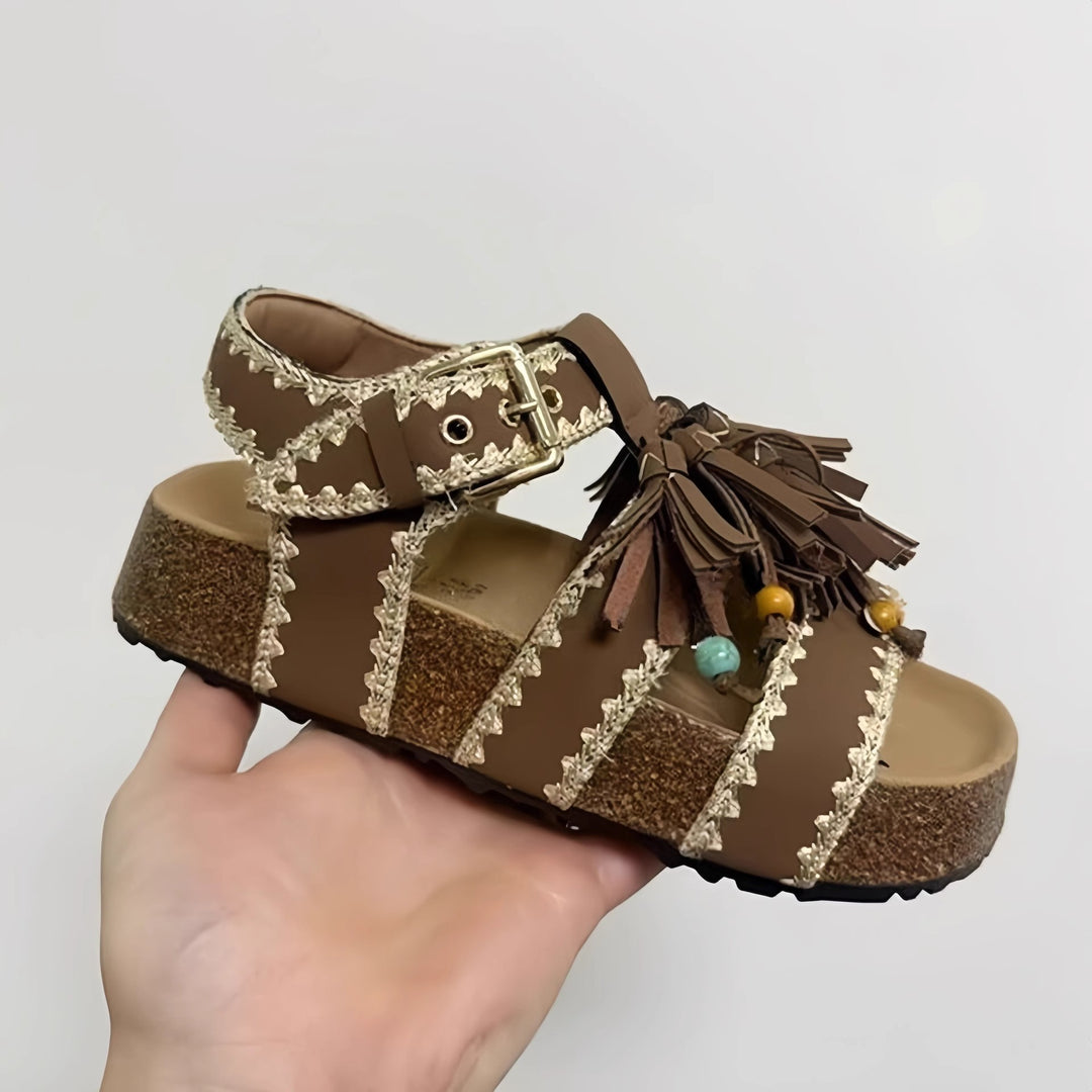 Damen lässige Sandalen mit dekorativen Quasten und verstellbarem Riemen EB