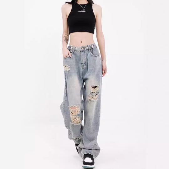 Damen Weite Destroyed Jeans im lässigen Schnitt EB