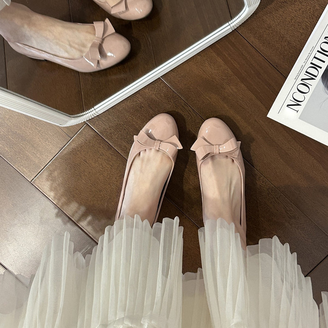 Damen elegante Ballerinas mit dekorativer Schleifenapplikation und komfortablem Blockabsatz EB