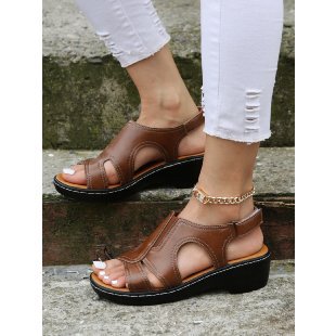 Damen Wedge-Sandalen mit atmungsaktiven Cut-Outs und verstellbarem Riemen EB