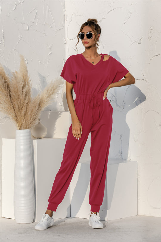 Damen Relaxed Fit Overall mit Kordelzug und Schulterfreies Design EB