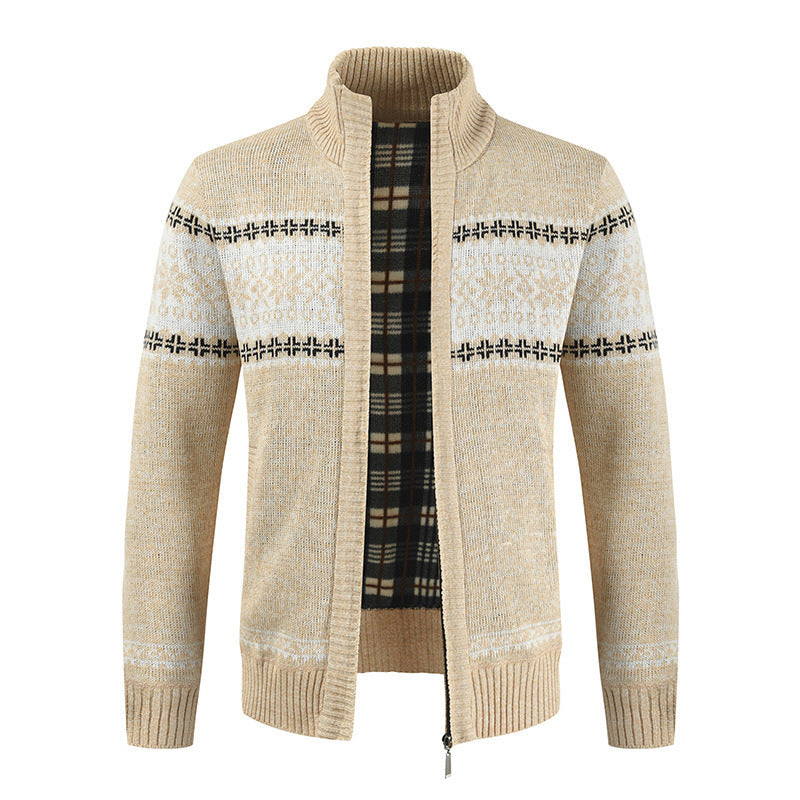 Herren Strickjacke mit modernem Norweger-Muster und hohem Kragen EB