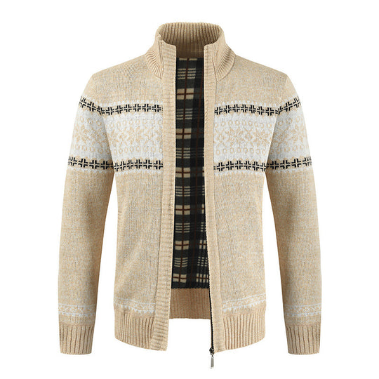 Herren Strickjacke mit modernem Norweger-Muster und hohem Kragen EB