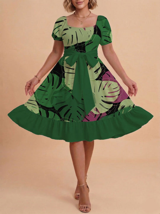 Damen Verspieltes Maxikleid mit Bärenmuster und taillierbarem Band EB