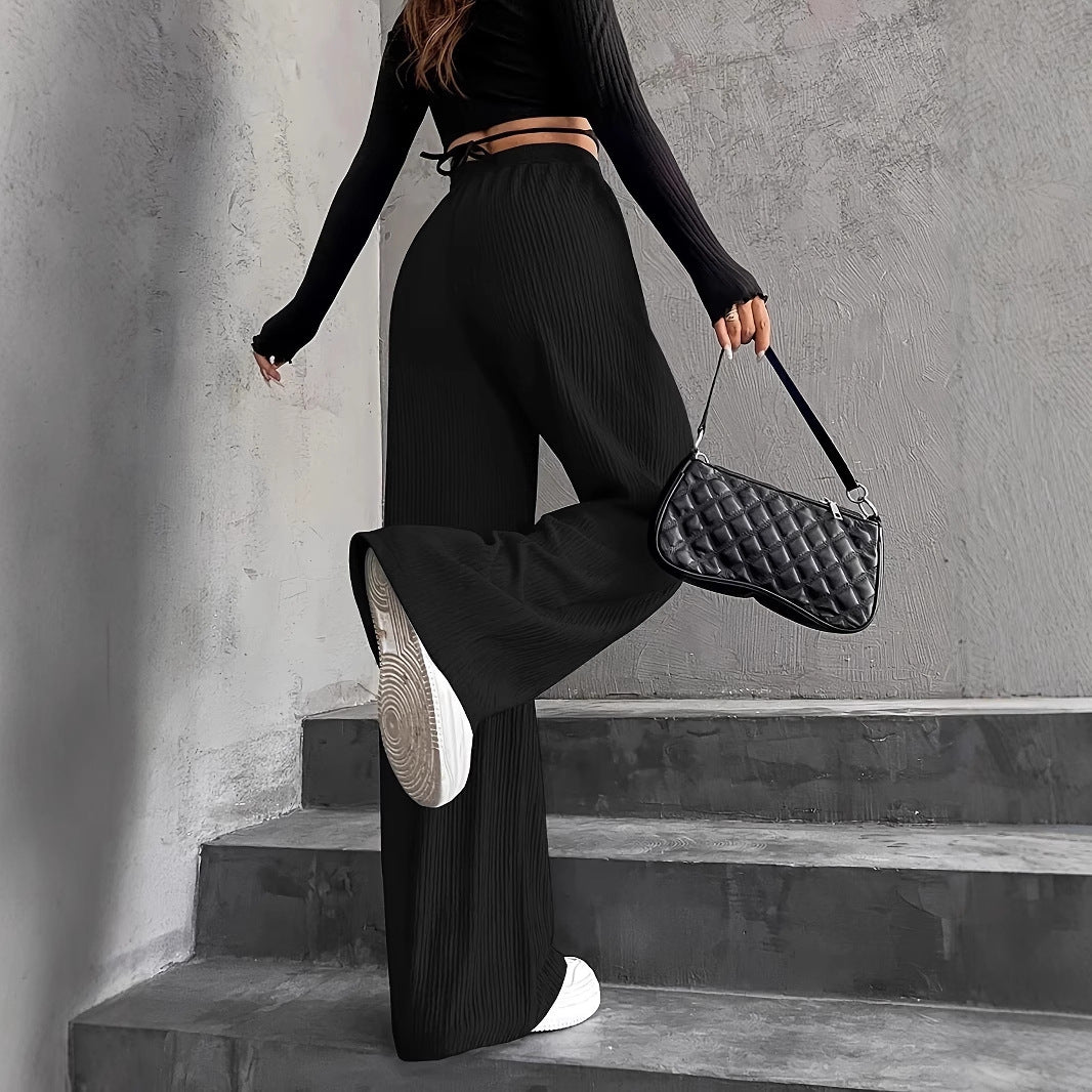 Damen Weit geschnittene Plissee-Hose mit elastischem Bund und praktischen Taschen EB