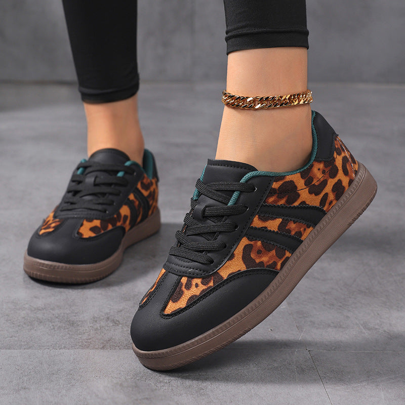 Damen nan Leopardenmuster Wildlederoptik Sneaker mit ergonomischer Polstersohle und rutschfester Gummisohle EB