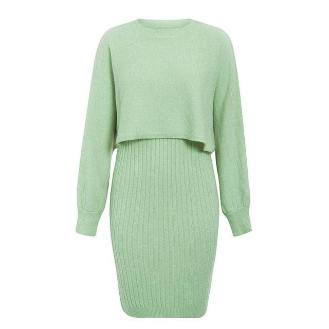Damen Strickkleid mit kurzem Oberteil und Rippenstruktur EB