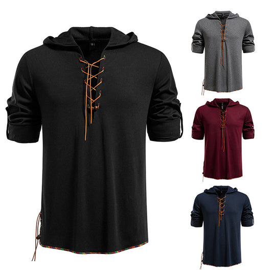 Herren lässiges Hoodie mit dekorativer Schnürung EB