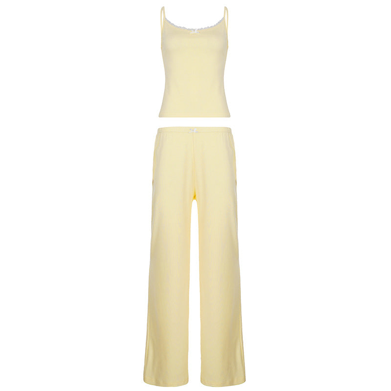 Damen Lounge-Anzug mit elegantem Spaghetti-Trägertop und weitem Schnitt EB