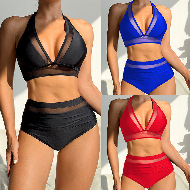 Damen Sportlicher Bikini mit transparenten Einsätzen EB