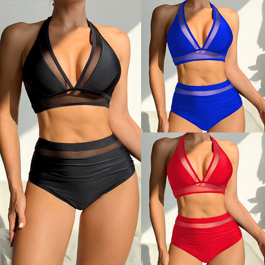 Damen Sportlicher Bikini mit transparenten Einsätzen EB